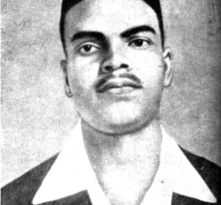 A black-and-white portrait of Shivaram Rajguru in a dark cap