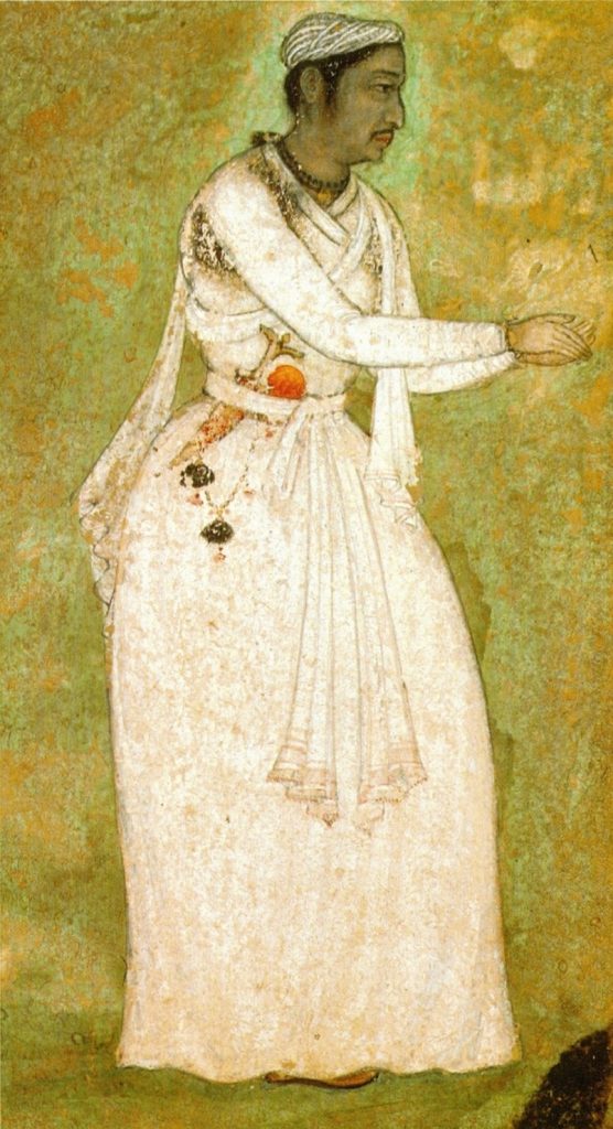 A Mughal miniature painting of Tansen standing in a white robe