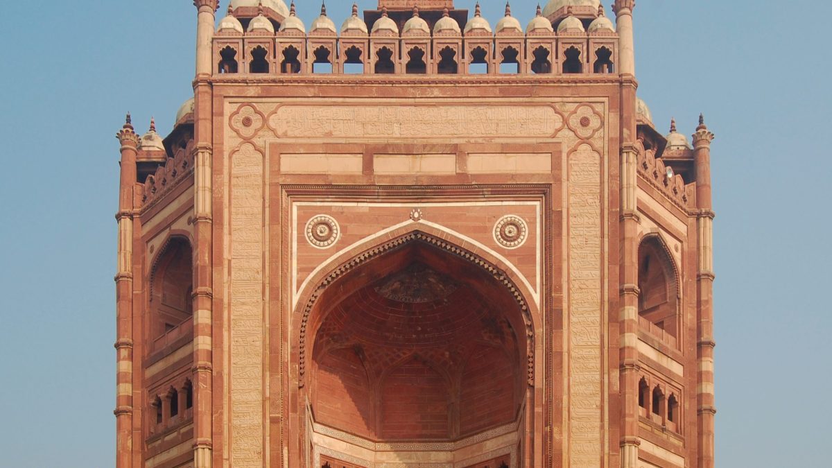 The towering red sandstone Buland Darwaza gateway at Fatehpur Sikri with its long flight of steps