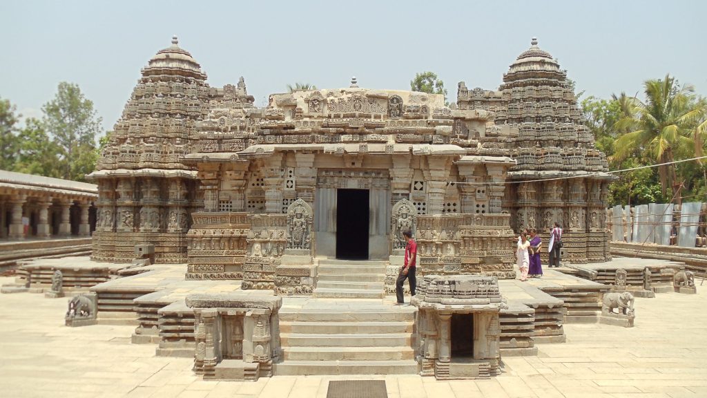 The triple-towered Keshava Temple at Somanathapura standing on its star-shaped platform
