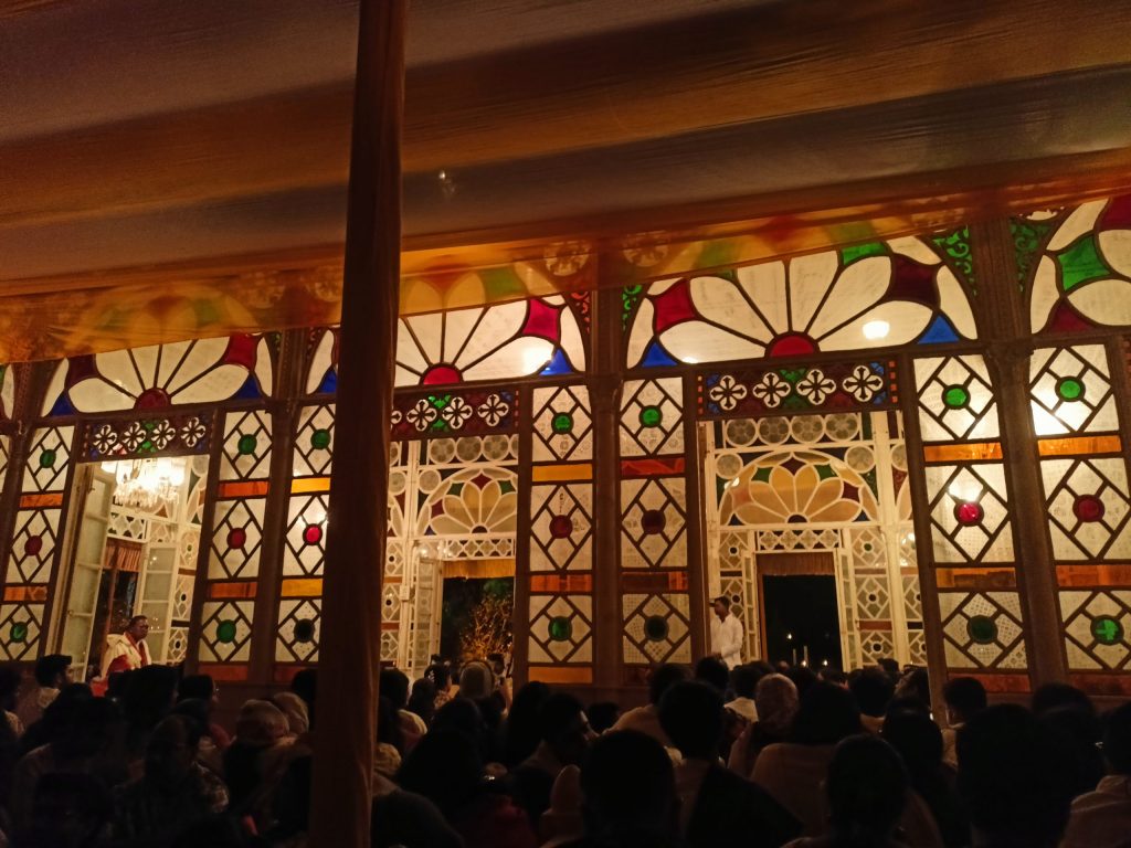 The Upasana Griha prayer hall at Santiniketan with its coloured glass walls
