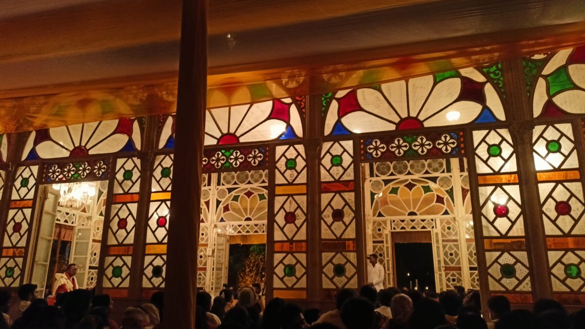 The Upasana Griha prayer hall at Santiniketan with its coloured glass walls