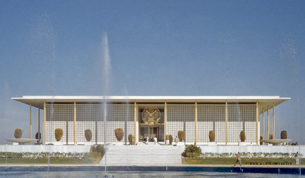 The US Embassy building in New Delhi
