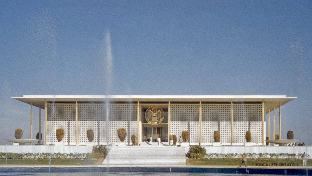 The US Embassy building in New Delhi
