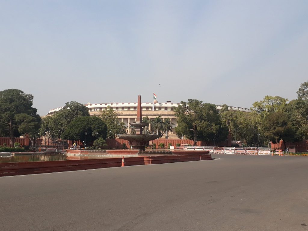 The Parliament of India building in New Delhi