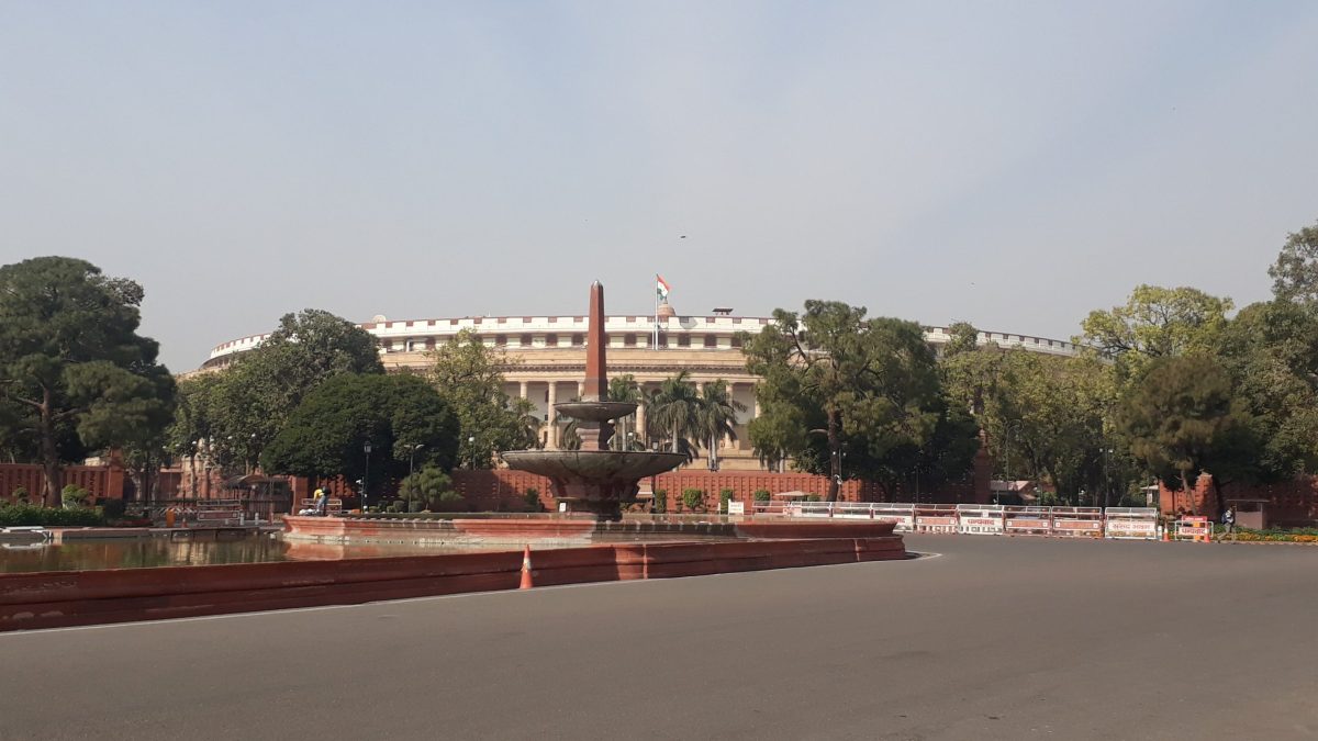 The Parliament of India building in New Delhi