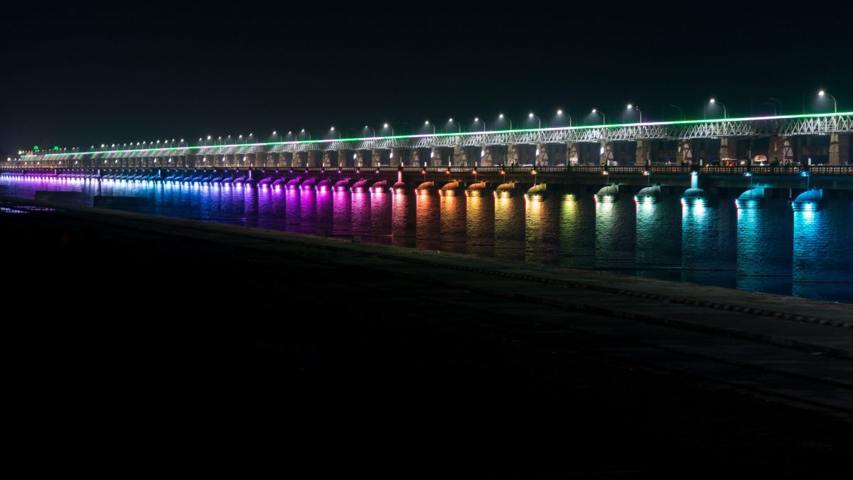Prakasam Barrage across the Krishna River at Vijayawada